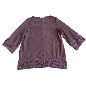 Soft Surroundings Susina Suede Feel Lace Trim Tunic Top Shirt Blouse Size Small